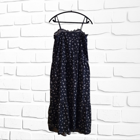 SOLD - Who What Wear Tiered Spaghetti Strap Floral Black Midi Dress with Pockets - Picture 4 of 11